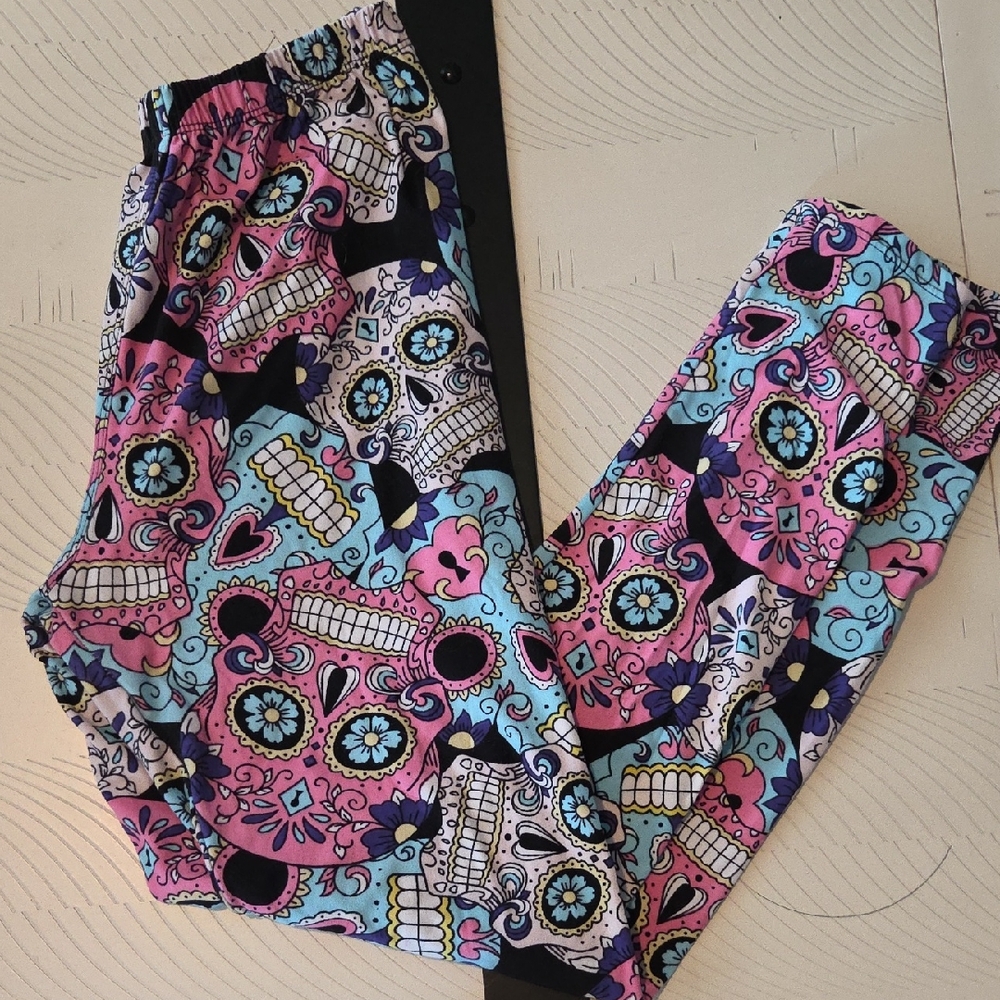 Colorful Sugar Skull Print Leggings One Size